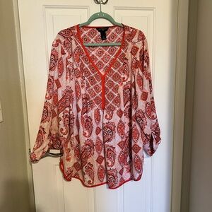 Investments II 3x Paisley Print Women's blouse - Red orange and White